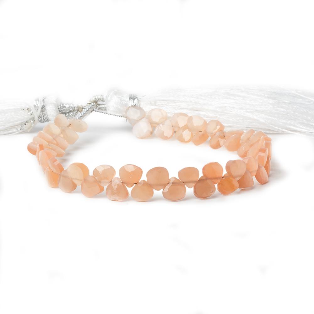 5x5mm Peach Moonstone Heart Micro-Briolette Beads 6 inch 54 pieces - Beadsofcambay.com
