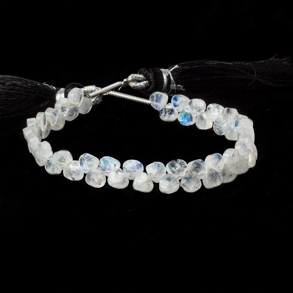 5x5mm Rainbow Moonstone Heart Micro-Briolette Beads 6 inch 54 pieces - Beadsofcambay.com