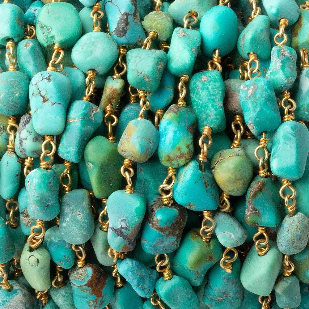 5x6-12x11mm Chinese Turquoise plain nugget Vermeil chain by the foot 23 pcs - Beadsofcambay.com