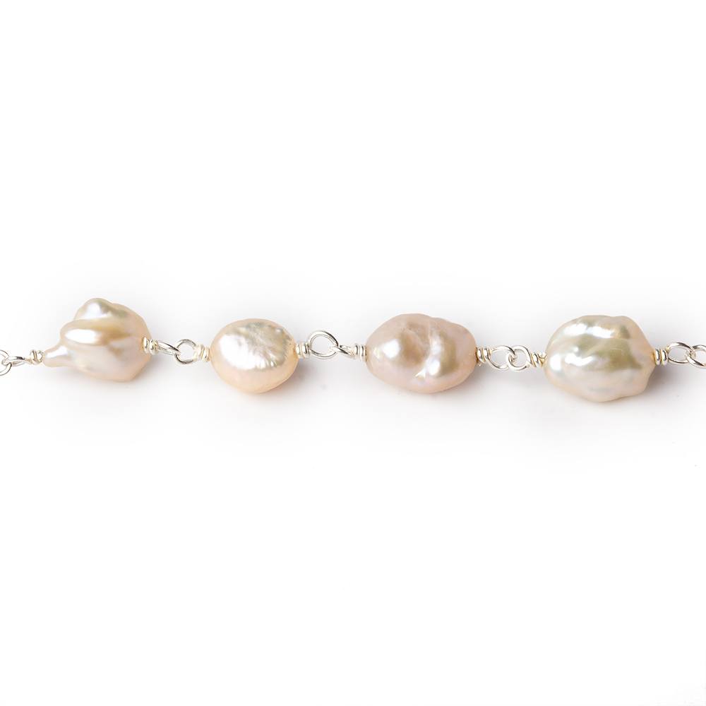 5x6-7x8mm Blush Peach Keshi Freshwater Pearl Silver .925 Chain by the foot - Beadsofcambay.com