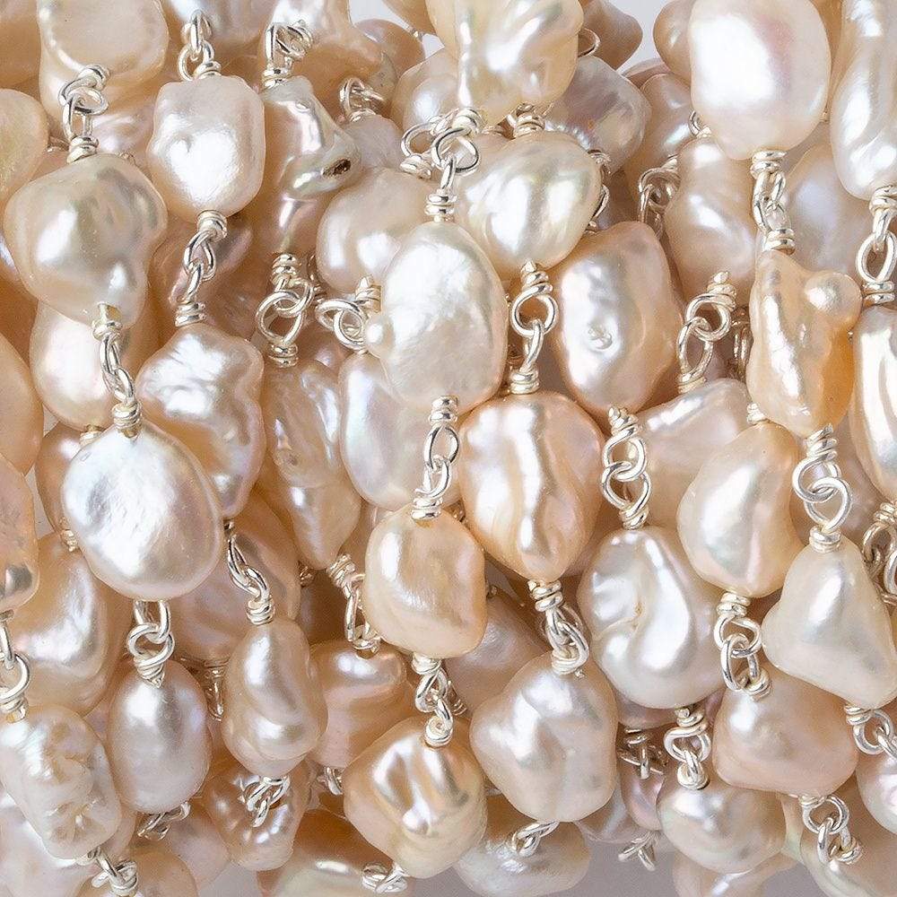 5x6-7x8mm Blush Peach Keshi Freshwater Pearl Silver .925 Chain by the foot - Beadsofcambay.com