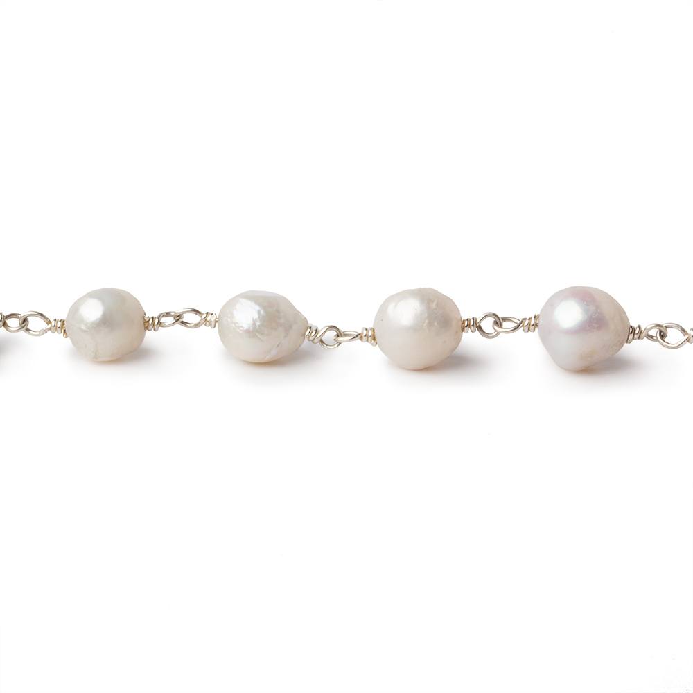 5x7-6x7mm White Petite Ultra Baroque Pearl .925 Silver Chain by the foot 24 pcs - Beadsofcambay.com