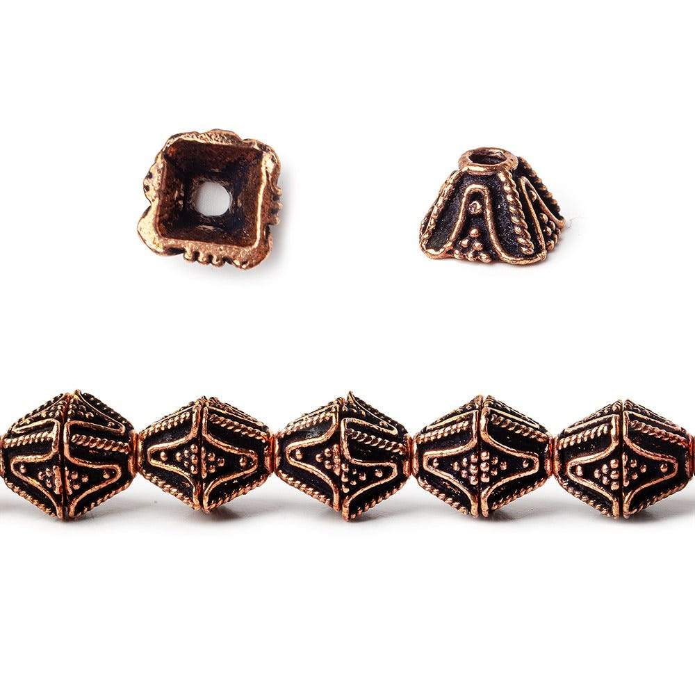 5x8x8mm Copper Bead Cap Pyramid Shape With Granulation 8 inch 40 pcs - Beadsofcambay.com