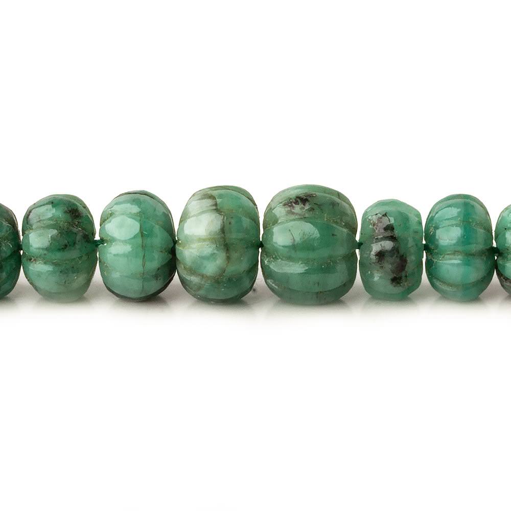 6-10mm Brazilian Emerald Carved Melon Rondelle Beads 18 inch 85 pieces A - Beadsofcambay.com