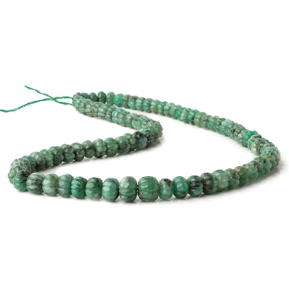 6-10mm Brazilian Emerald Carved Melon Rondelle Beads 18 inch 85 pieces A - Beadsofcambay.com