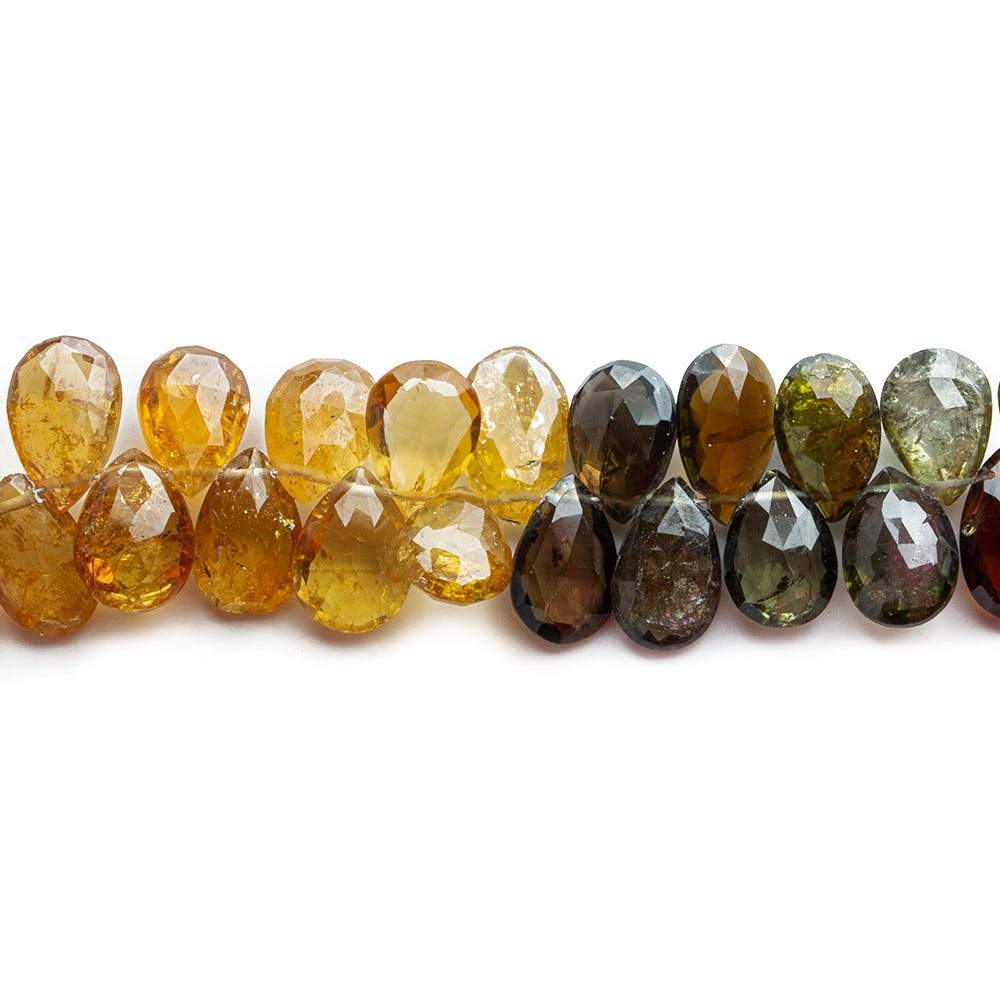6-10mm Brown, Gold, Green Tourmaline Faceted Pear Beads 8 inch 62 beads - Beadsofcambay.com