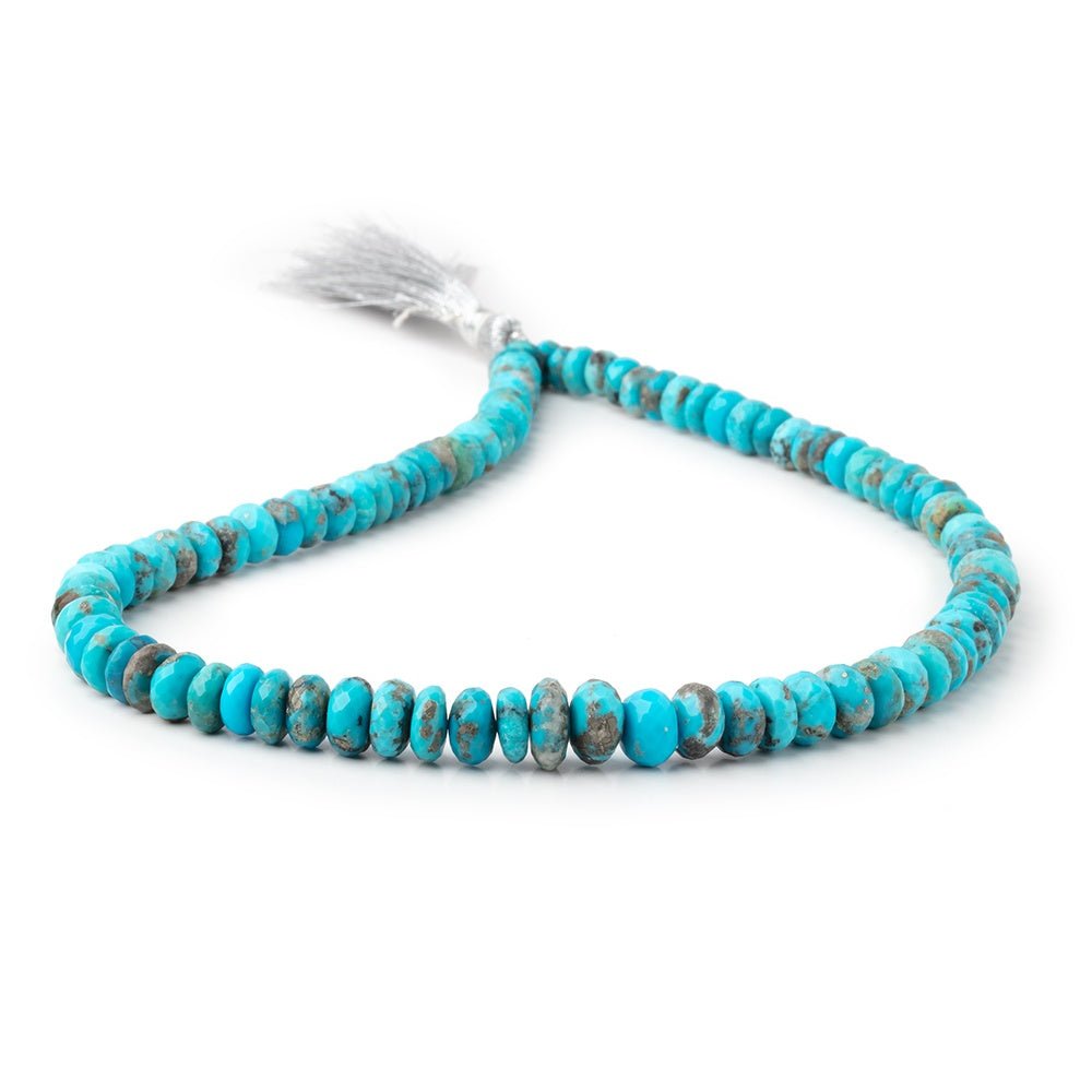 Handmade Sleeping Beauty Turquoise Rondelle Faceted Loose Beads - 3-4mm, Center-Drilled, Blue, 13" Strand