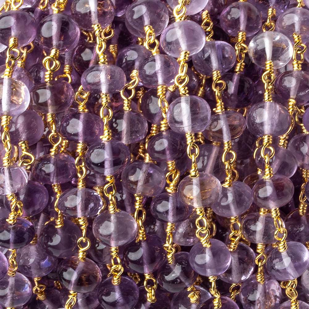 6-6.5mm Amethyst plain rondelles Gold plated Chain by the foot 27 beads per - Beadsofcambay.com