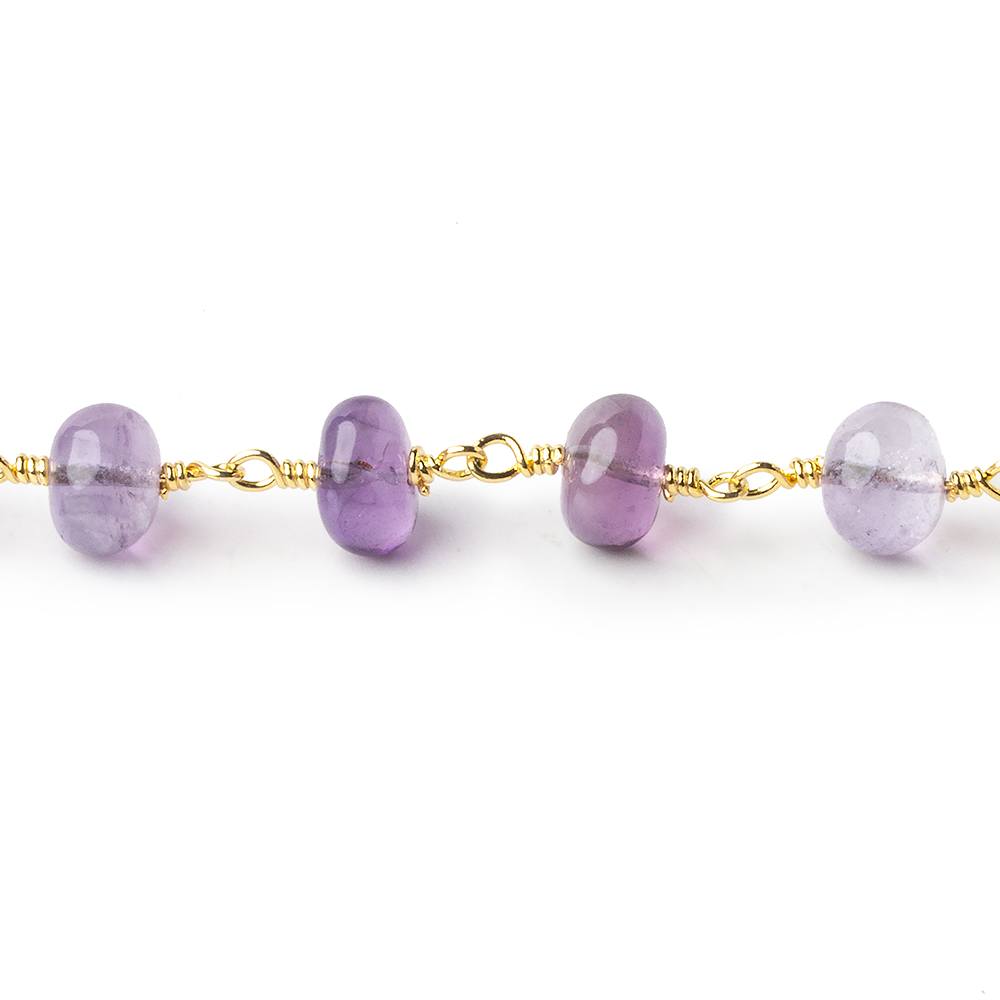6-6.5mm Amethyst plain rondelles Gold plated Chain by the foot 27 beads per - Beadsofcambay.com