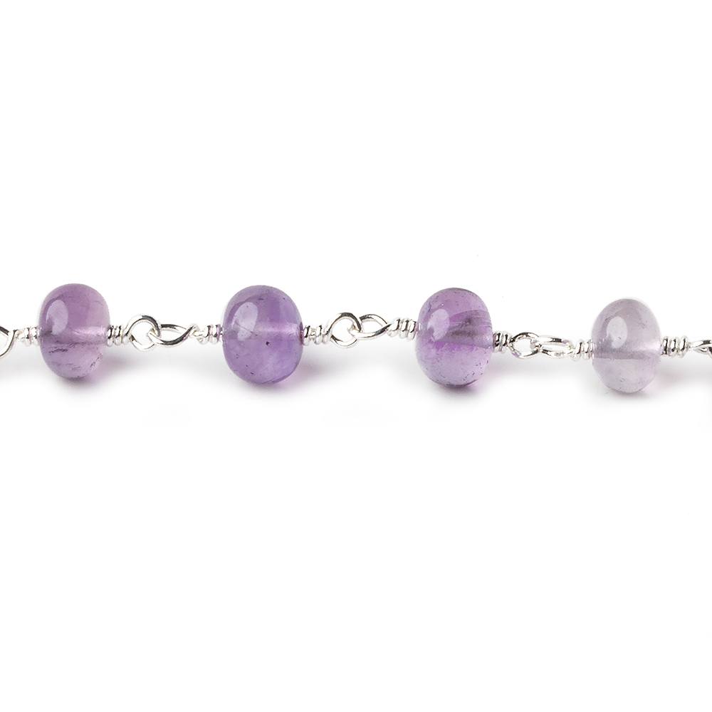 6-6.5mm Amethyst plain rondelles Silver plated Chain by the foot 27 beads per - Beadsofcambay.com