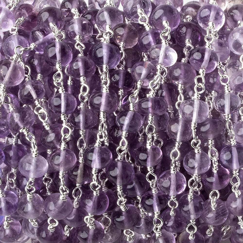 6-6.5mm Amethyst plain rondelles Silver plated Chain by the foot 27 beads per - Beadsofcambay.com