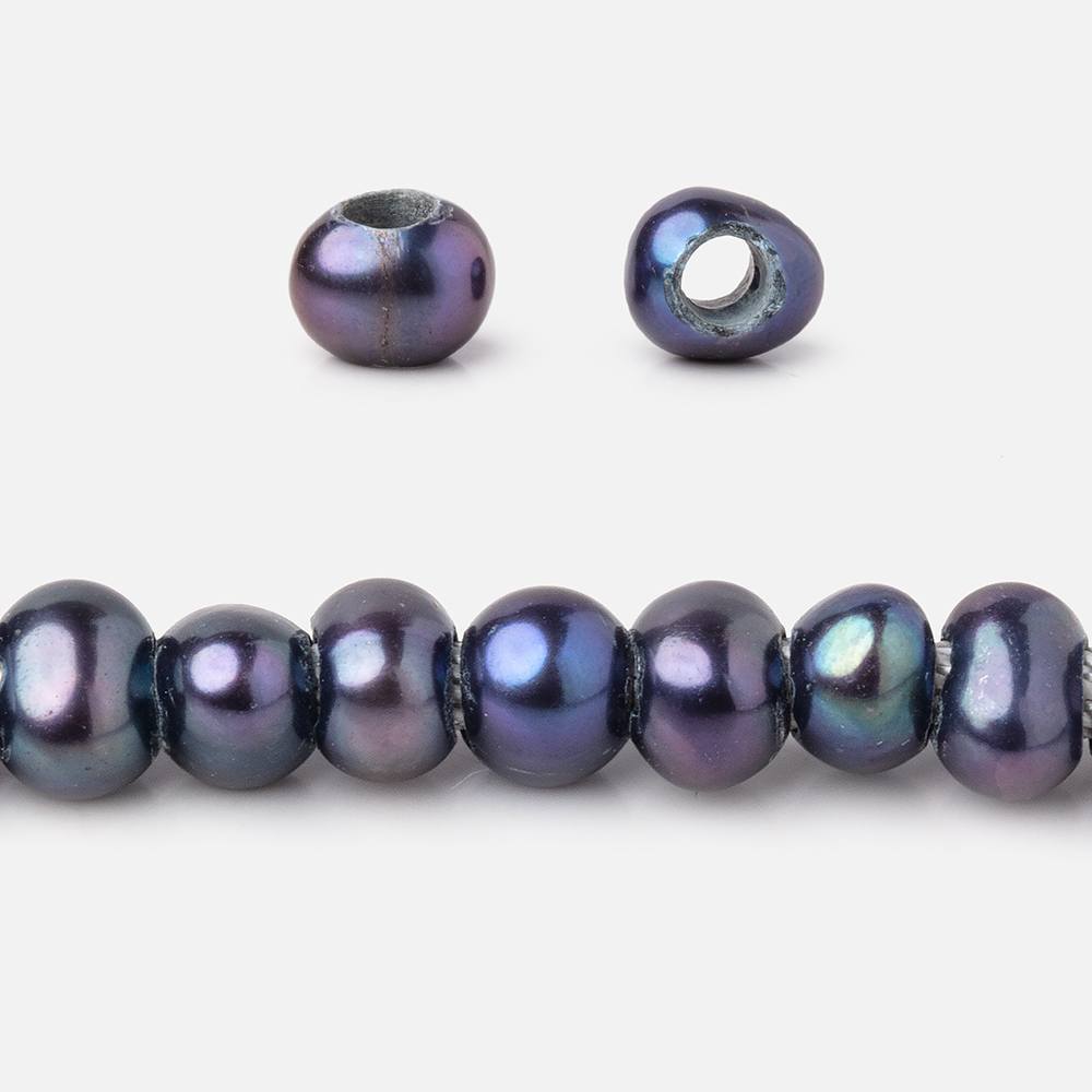 6-6.5mm Dark Purplish Blue Off Round 2.5mm Large Hole Pearls 15 inch 90 pieces - Beadsofcambay.com