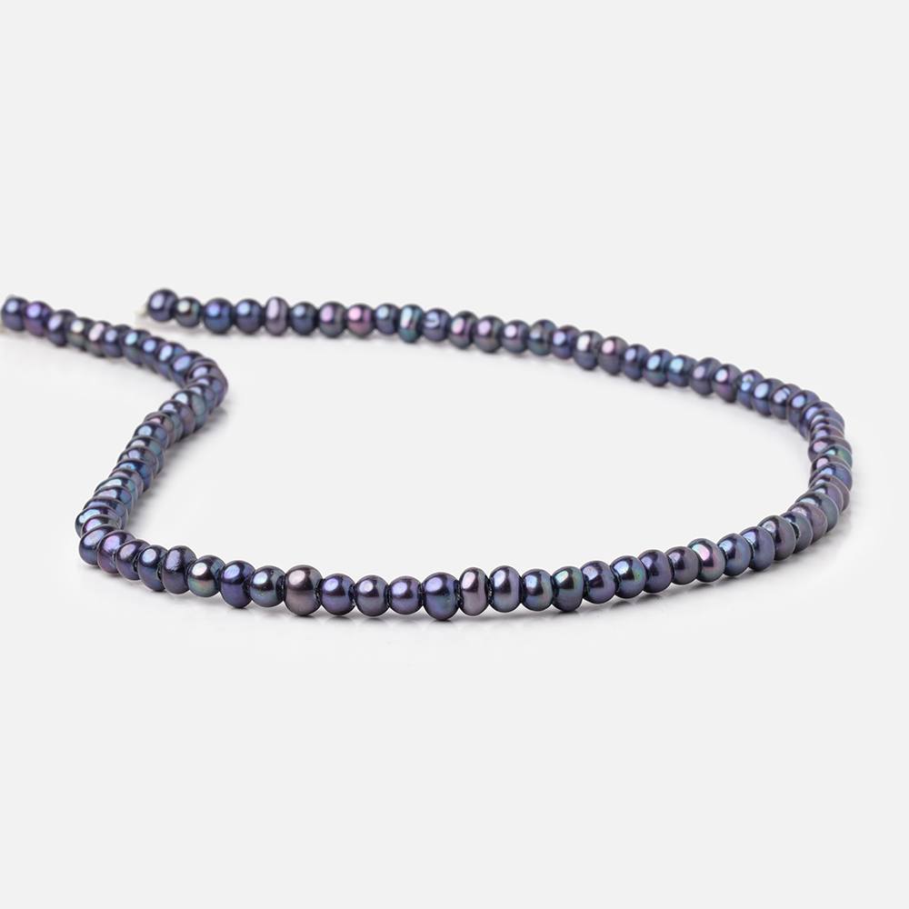 6-6.5mm Dark Purplish Blue Off Round 2.5mm Large Hole Pearls 15 inch 90 pieces - Beadsofcambay.com