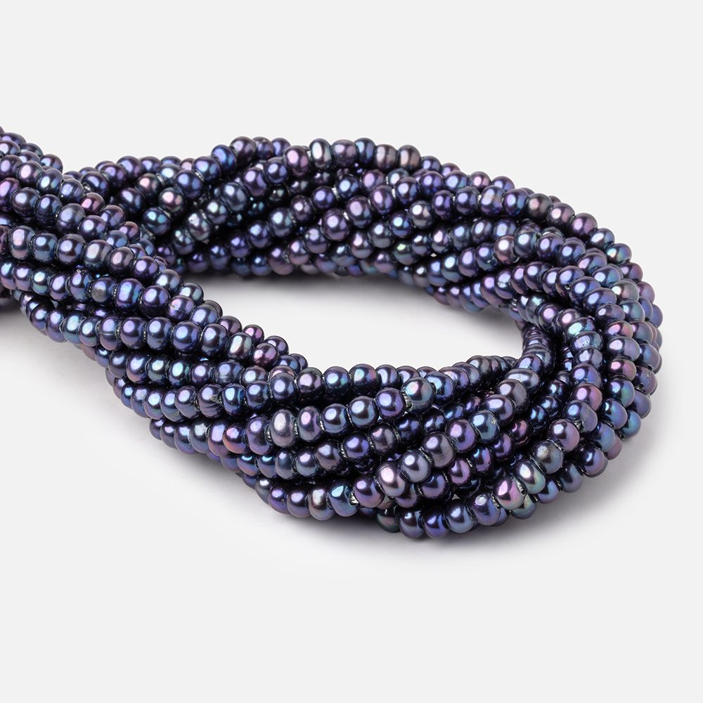 6-6.5mm Dark Purplish Blue Off Round 2.5mm Large Hole Pearls 15 inch 90 pieces - Beadsofcambay.com