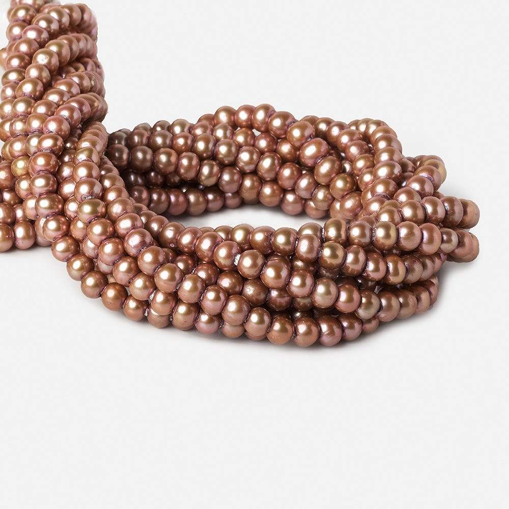 6-6.5mm Dark Rose Champagne Large Hole Off Round Freshwater Pearl 2.5mm drill hole 16 inch 75 pieces - Beadsofcambay.com