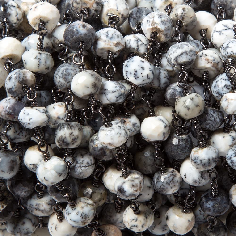 6-6.5mm Dendritic Opal facet rondelle Black Gold plated Chain by the foot 29pcs - Beadsofcambay.com