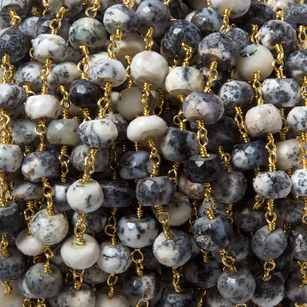 6-6.5mm Dendritic Opal faceted rondelle Gold plated Chain by the foot 29pcs - Beadsofcambay.com