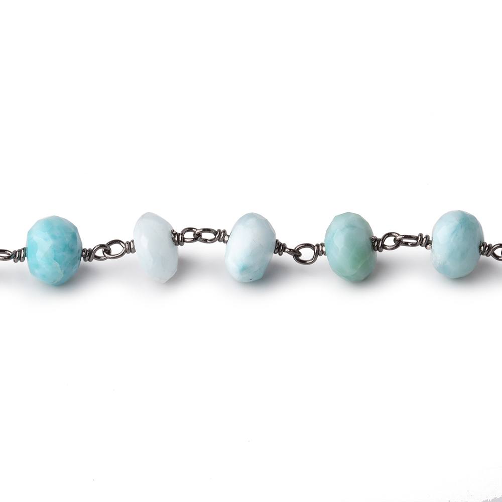 6-6.5mm Larimar faceted rondelle Black Gold .925 Silver Chain by the foot 32 pieces - Beadsofcambay.com