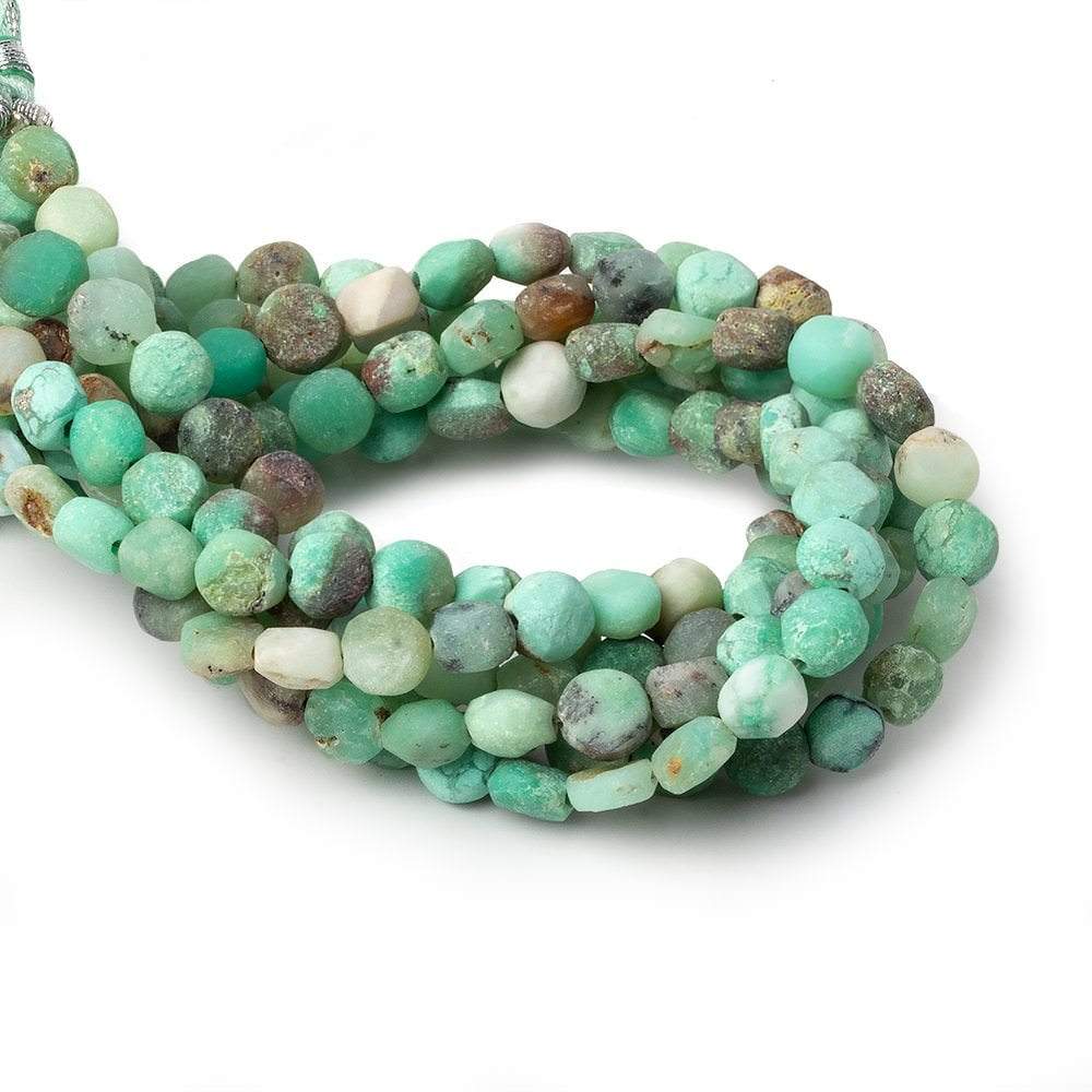 6-6.5mm Matte Chrysoprase & Matrix plain coins 7.5 inch 32 beads A - Beadsofcambay.com