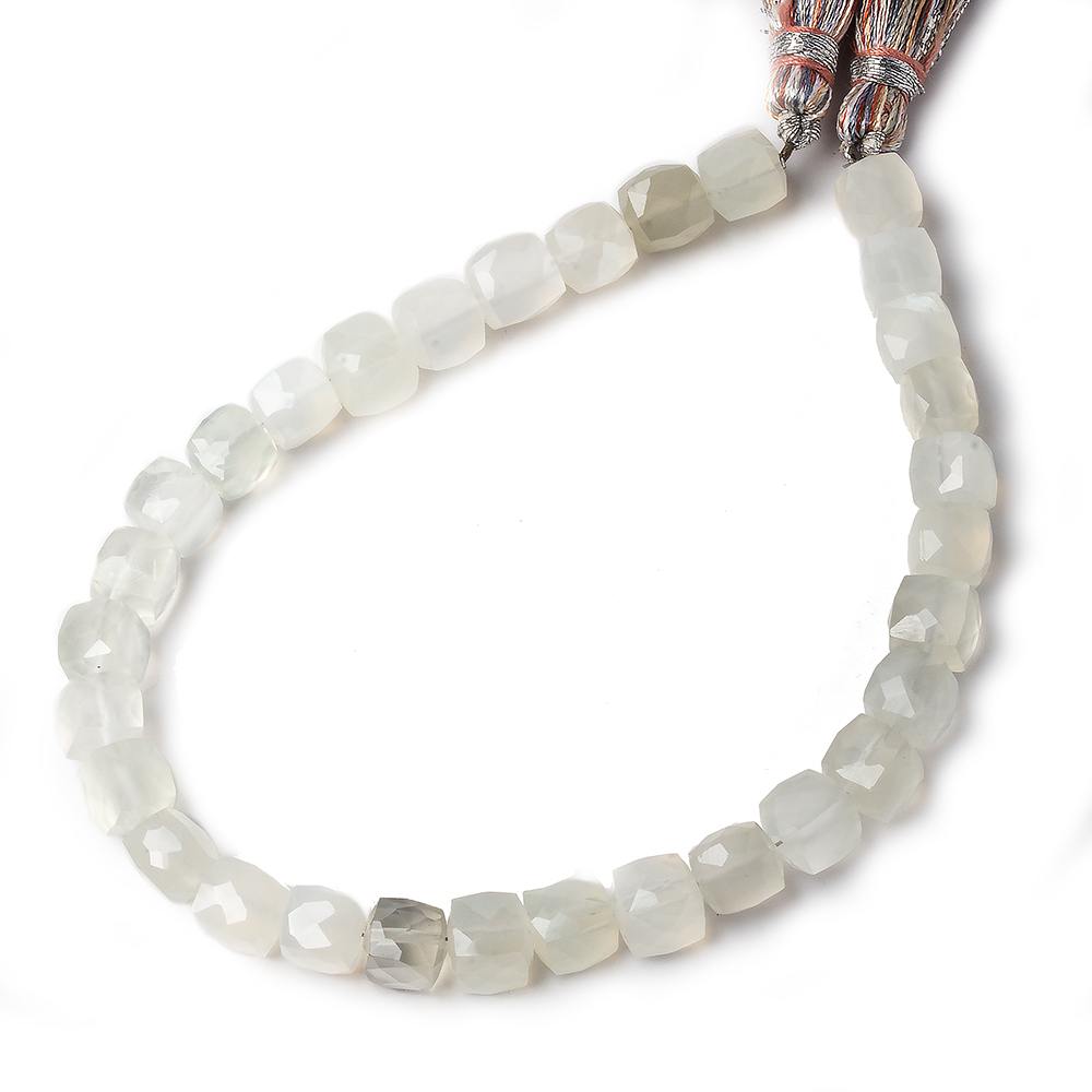 6-6.5mm Off White Moonstone Faceted Cube Beads 8 inch 30 pieces - Beadsofcambay.com