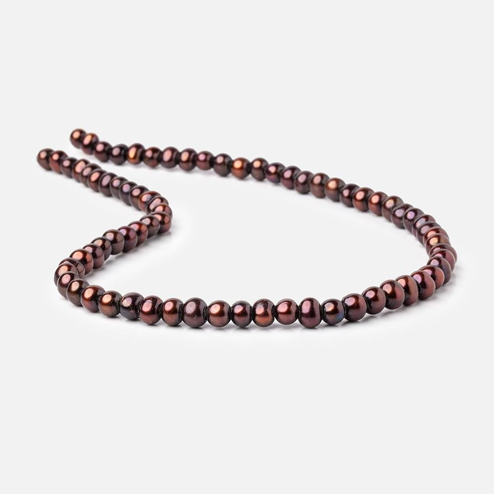 6-6.5mm Orangy Brown Off Round 2.5mm Large Hole Pearls 15 inch 78 pieces - Beadsofcambay.com