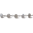 6-6.5mm Platinum Grey Moonstone rondelle Silver Chain by the foot 30 pieces - Beadsofcambay.com