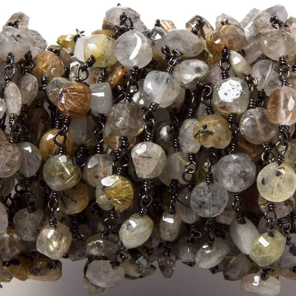 6-6.5mm Sagenitic Quartz plain coin Black Gold plated Chain by the foot 26pcs - Beadsofcambay.com