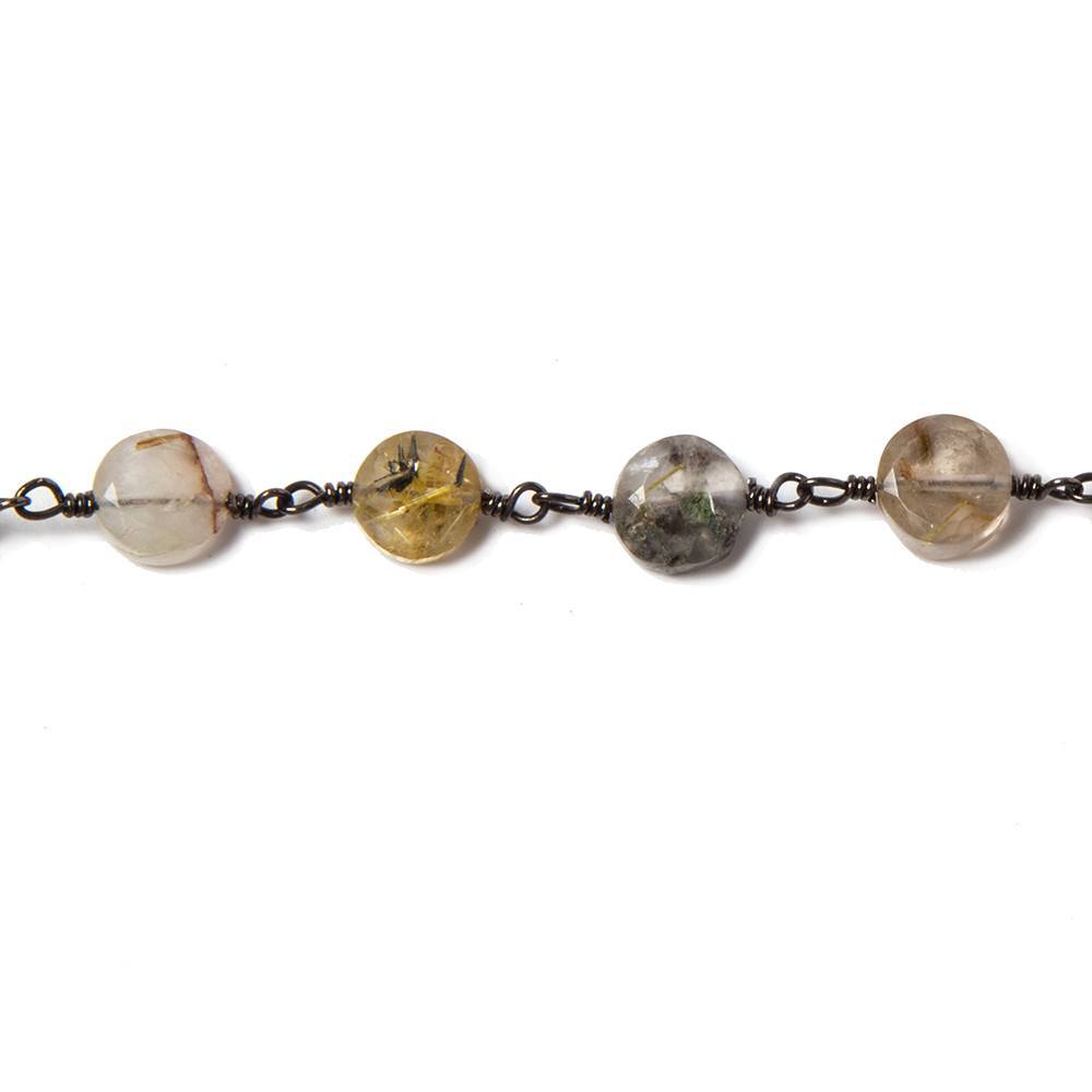 6-6.5mm Sagenitic Quartz plain coin Black Gold plated Chain by the foot 26pcs - Beadsofcambay.com