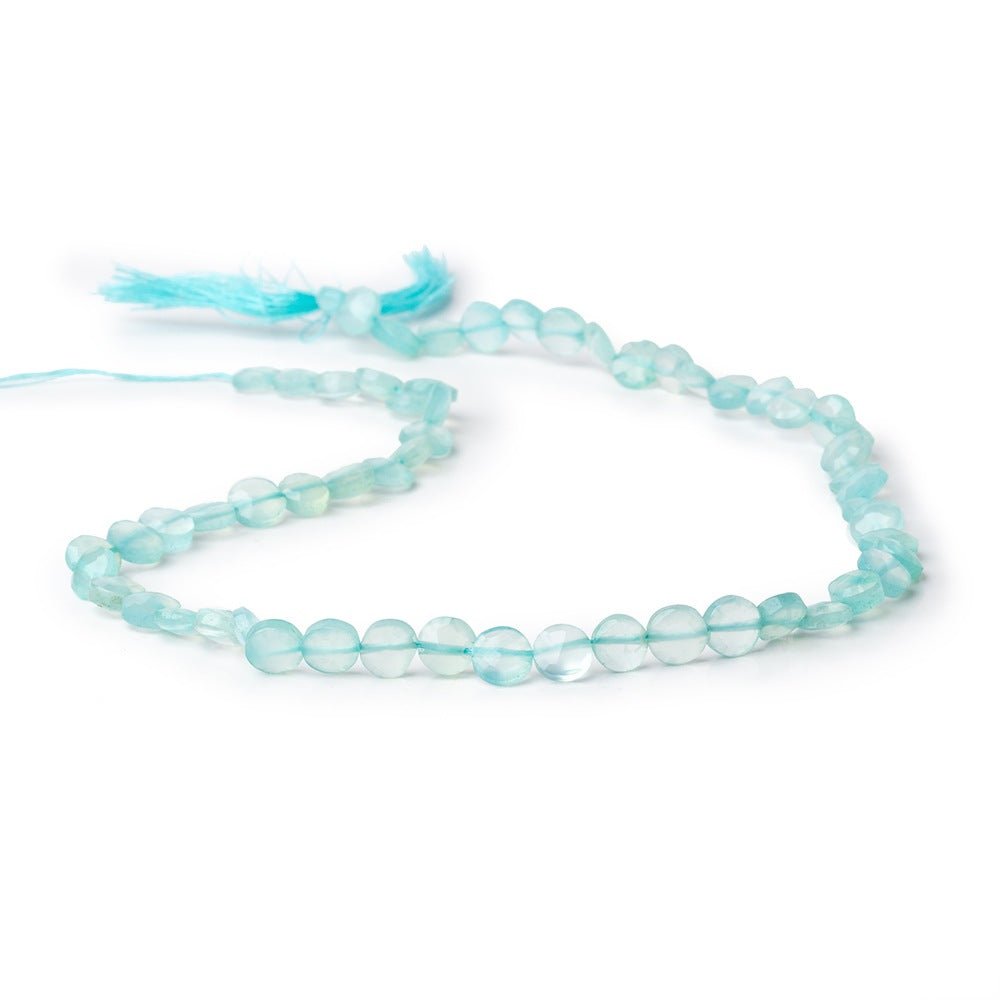 6-6.5mm Seafoam Blue Chalcedony Faceted Coin Beads 13 inch 50 pieces - Beadsofcambay.com