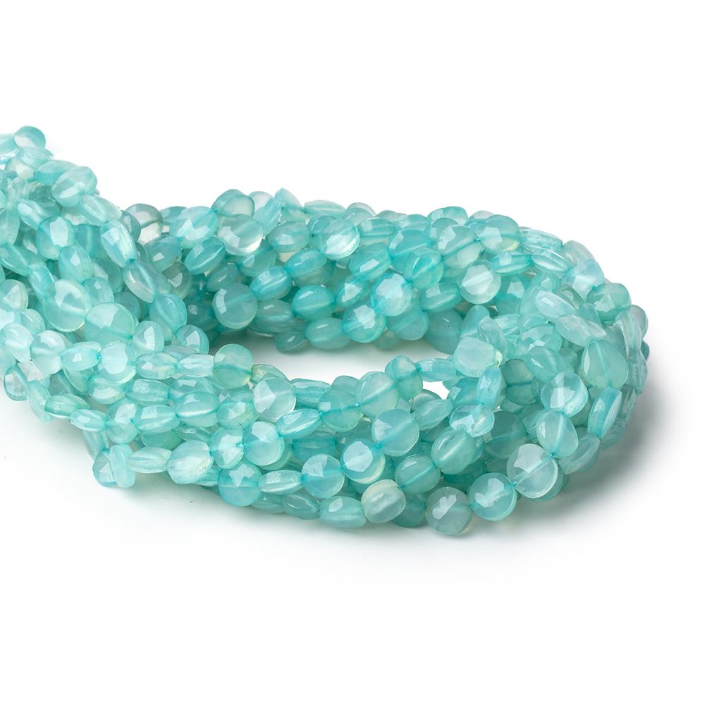 6-6.5mm Seafoam Blue Chalcedony Faceted Coin Beads 13 inch 50 pieces - Beadsofcambay.com