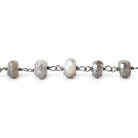6-6.5mm Silver Mystic Grey Moonstone faceted rondelle Black Gold .925 Silver Chain by the foot 35 beads - Beadsofcambay.com