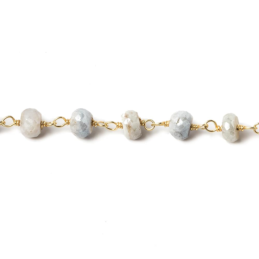 6-6.5mm Silverite Sapphire rondelle Vermeil Chain by the foot 33 pieces - Beadsofcambay.com
