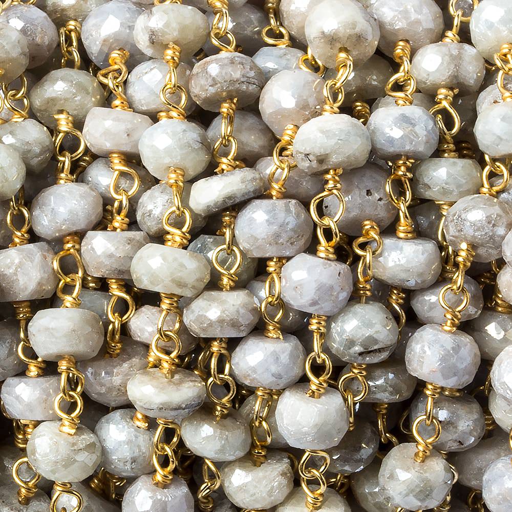 6-6.5mm Silverite Sapphire rondelle Vermeil Chain by the foot 33 pieces - Beadsofcambay.com