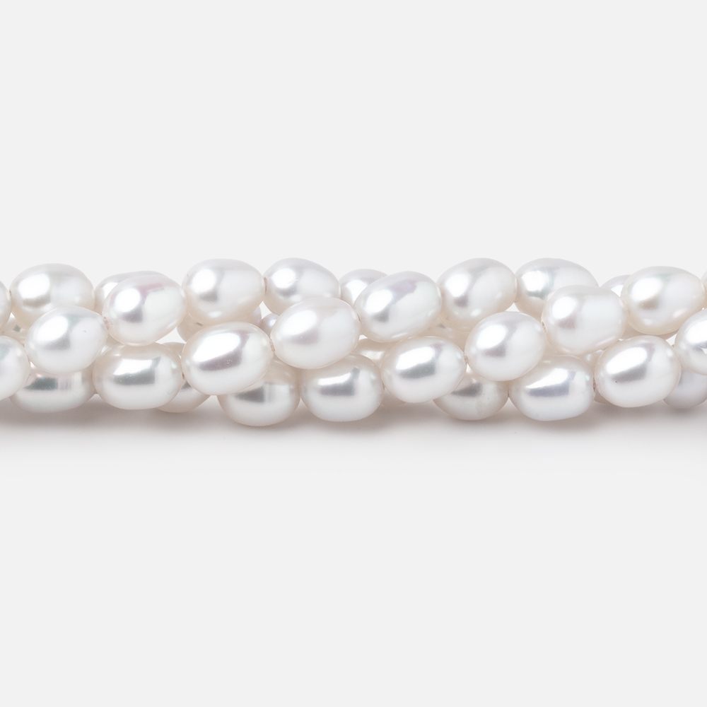 6-6.5mm Silvery White Oval Freshwater Pearls 16.5 inch 65 Beads - Beadsofcambay.com