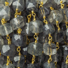 6-7.5mm Black Tourmalinated Quartz faceted cube Vermeil Chain by the foot - Beadsofcambay.com