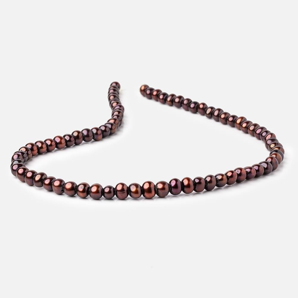 6-7.5mm Cherry Brown Off Round 2.5mm Large Hole Pearls 15 inch 75 pieces - Beadsofcambay.com
