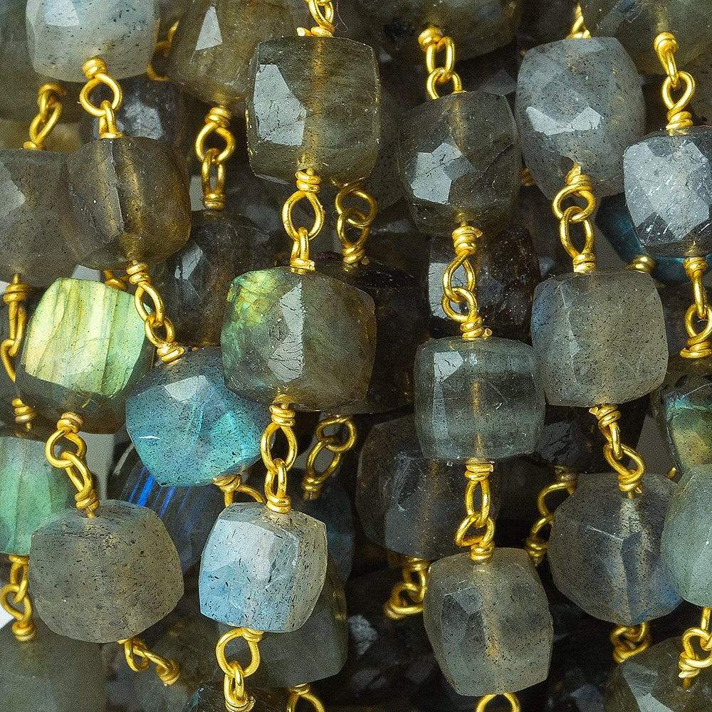 6-7.5mm Labradorite faceted cube Vermeil Chain by the foot - Beadsofcambay.com