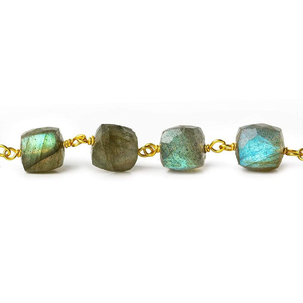6-7.5mm Labradorite faceted cube Vermeil Chain by the foot - Beadsofcambay.com