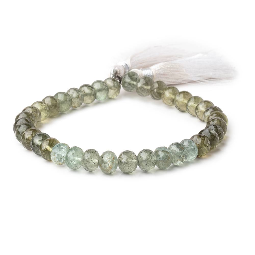 6-7.5mm Moss Aquamarine Faceted Rondelle beads 8 inch 36 pieces - Beadsofcambay.com