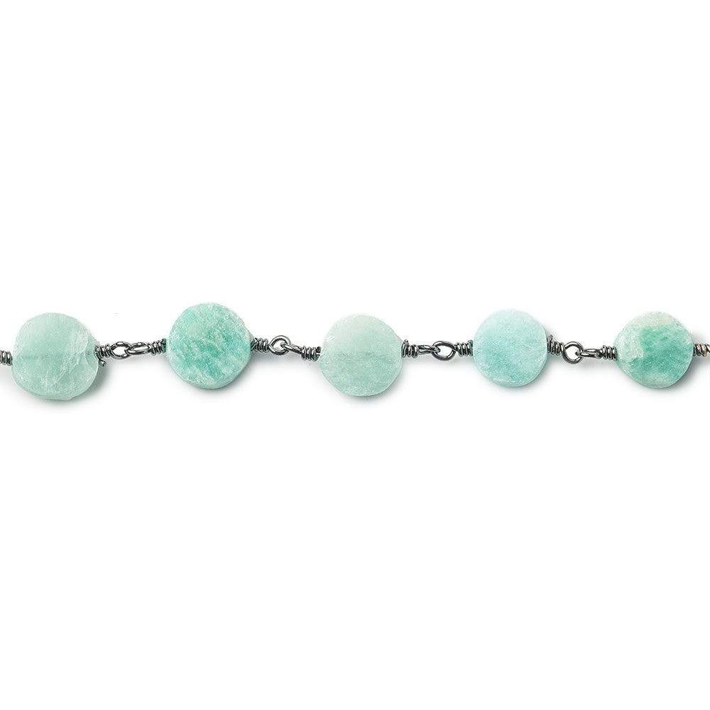 6-7mm Amazonite plain coin Black Gold plated Chain by the foot 22 beads - Beadsofcambay.com
