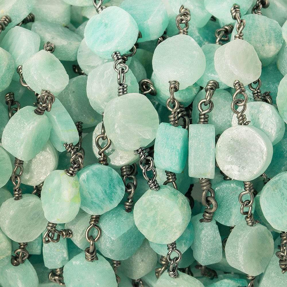 6-7mm Amazonite plain coin Black Gold plated Chain by the foot 22 beads - Beadsofcambay.com