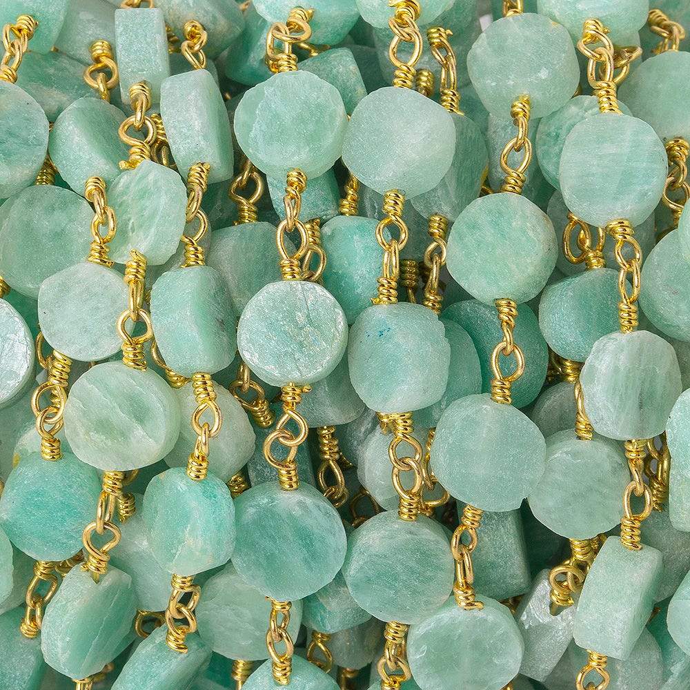 6-7mm Amazonite plain coin Gold plated Chain by the foot 22 beads - Beadsofcambay.com