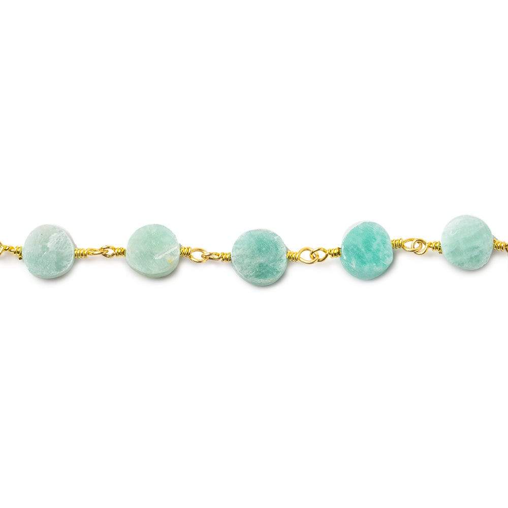 6-7mm Amazonite plain coin Gold plated Chain by the foot 22 beads - Beadsofcambay.com