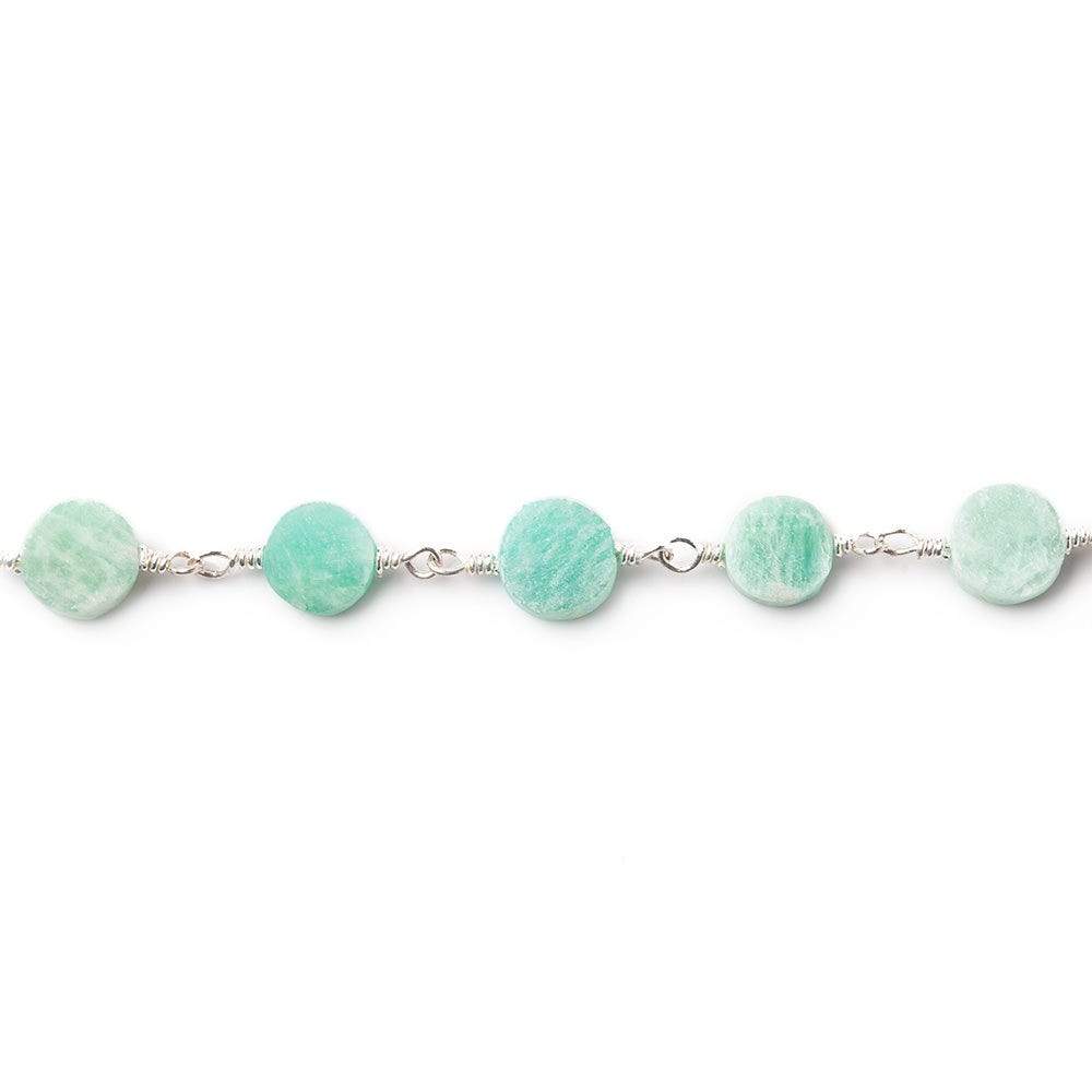 6-7mm Amazonite plain coin Silver plated Chain by the foot 22 beads - Beadsofcambay.com