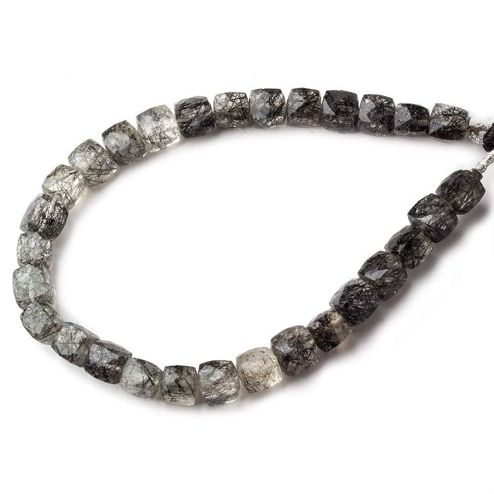 6-7mm Black Tourmalinated Quartz Faceted Cubes 8 inch 28 beads A - Beadsofcambay.com