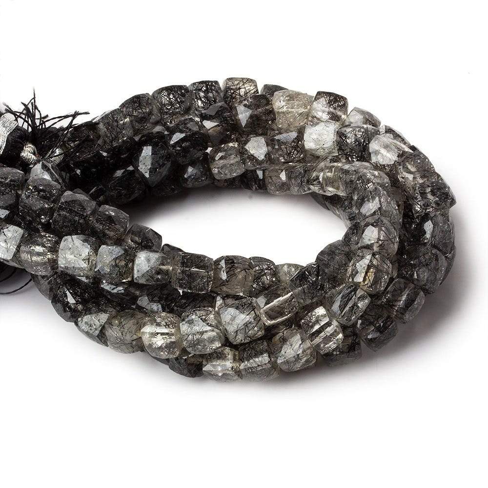 6-7mm Black Tourmalinated Quartz Faceted Cubes 8 inch 28 beads A - Beadsofcambay.com