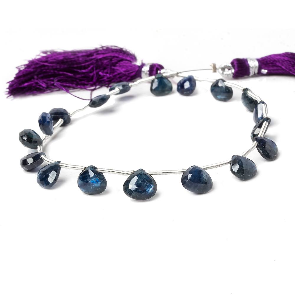 6-7mm Blue Sapphire Faceted Heart Briolettes 8 inch 17 beads A - Beadsofcambay.com