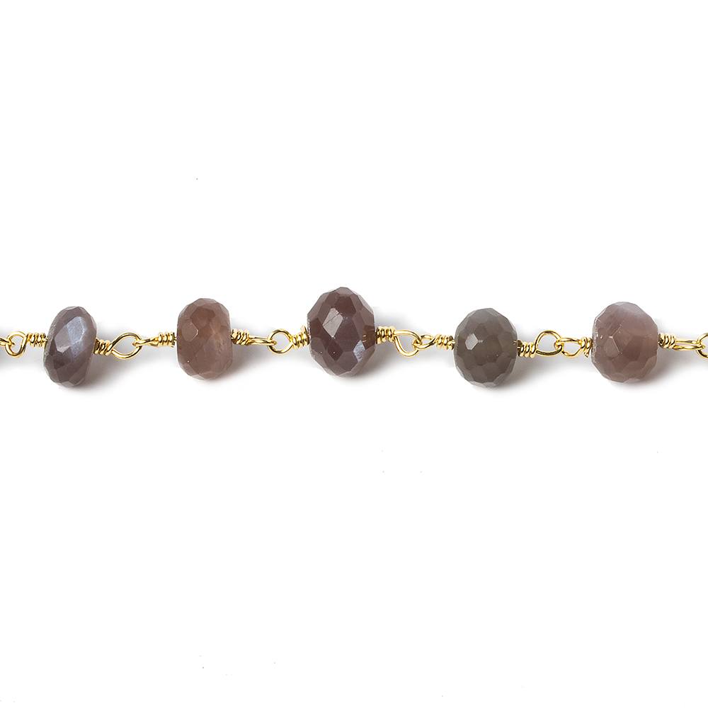 6-7mm Chocolate Moonstone rondelle Gold Chain by the foot 28 pieces - Beadsofcambay.com