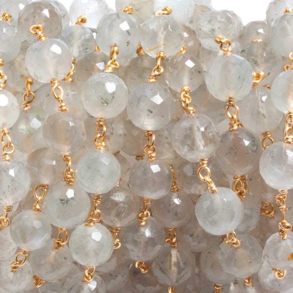 6-7mm Cream Moonstone faceted round Vermeil Chain by the foot 27 beads - Beadsofcambay.com
