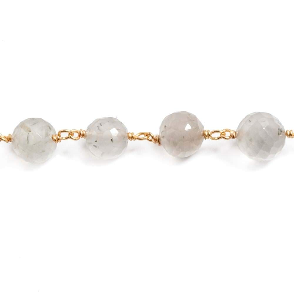 6-7mm Cream Moonstone faceted round Vermeil Chain by the foot 27 beads - Beadsofcambay.com